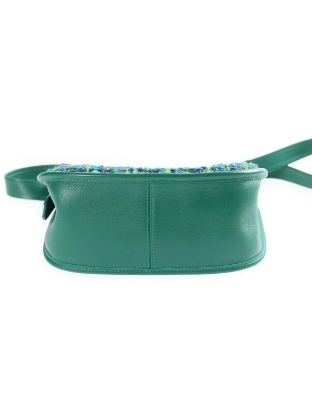 Chanel Quilted Hobo Shoulder Bag Tweed Leather Green Blue Silver